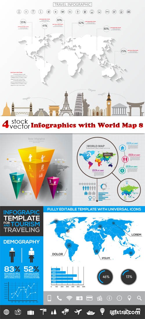 Vectors - Infographics with World Map 8