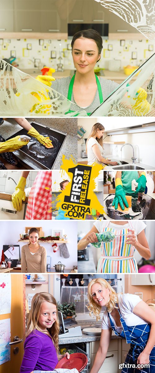 Stock Photos Woman cleans the kitchen at her home