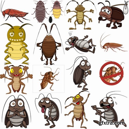 Collection of cartoon cockroach insect 25 EPS