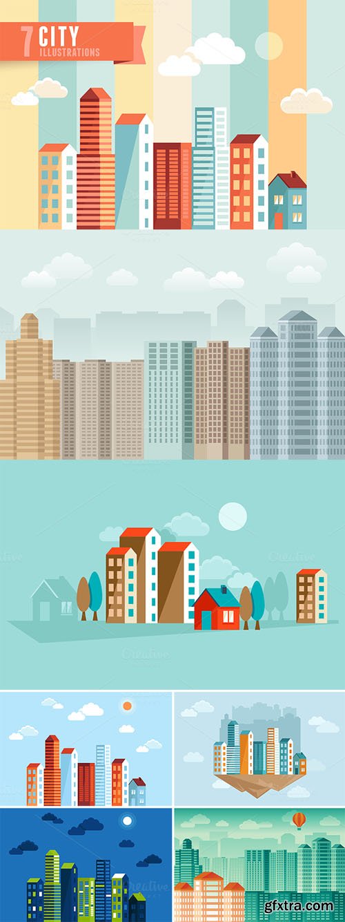 7 flat city illustrations - CM 87579