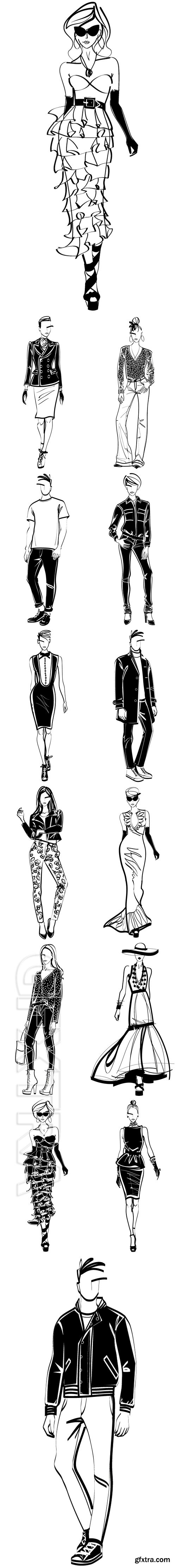 Stock Vectors - A black and white fashion sketch of an elegant woman and man