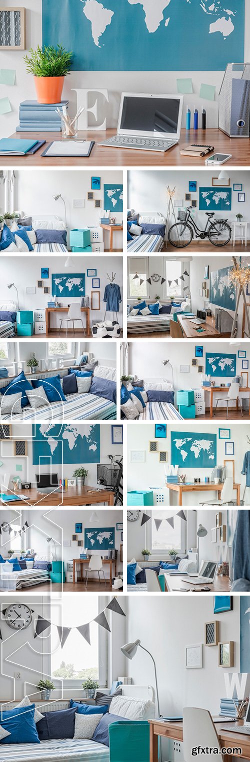 Stock Photos - Stylish modern white room with blue details