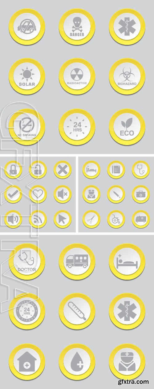 Stock Vectors - Yellow Vector Button Icon Design Set