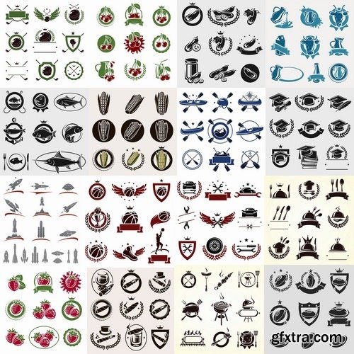 Collection of vector picture different stickers on different topics marker icon label 25 EPS