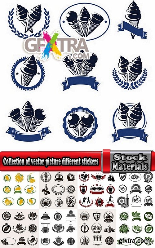 Collection of vector picture different stickers on different topics marker icon label 25 EPS