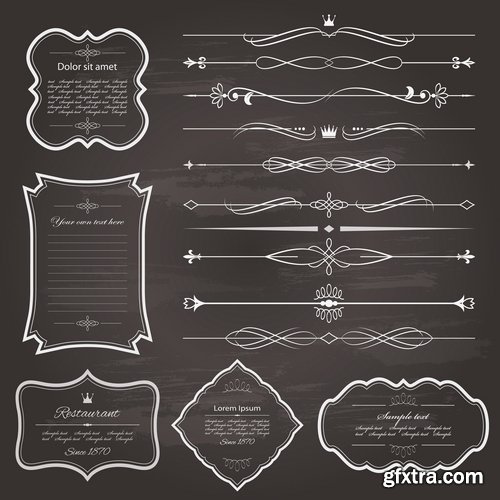 Collection of vector image calligraphic elements vintage design element #8-25 EPS