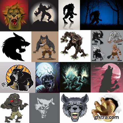 Collection of vector image werewolf wolf canine predator claw 25 EPS