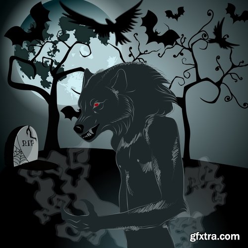 Collection of vector image werewolf wolf canine predator claw 25 EPS