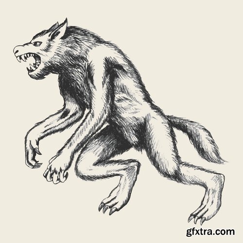 Collection of vector image werewolf wolf canine predator claw 25 EPS