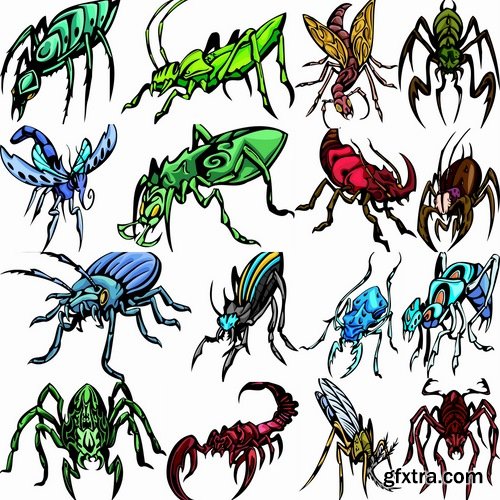 Collection of vector image fantastic insect tattoo pattern 25 EPS