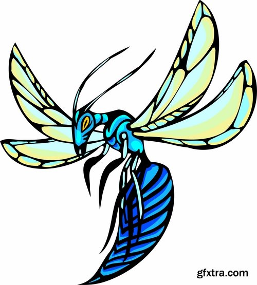 Collection of vector image fantastic insect tattoo pattern 25 EPS