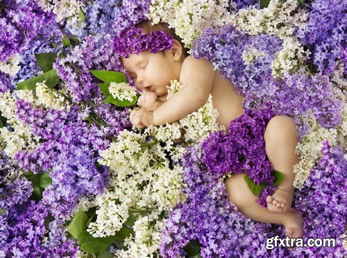 Baby on flowers