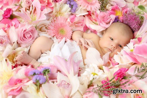 Baby on flowers