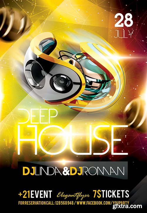 Deep House Flyer PSD Template + Facebook Cover