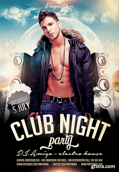 Club night party Flyer PSD Template + Facebook Cover