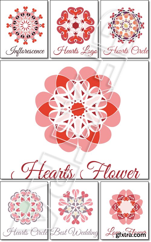 Vintage ornamental circular flower logo. Colorful pink red vinous art mandala. Business style - Vector