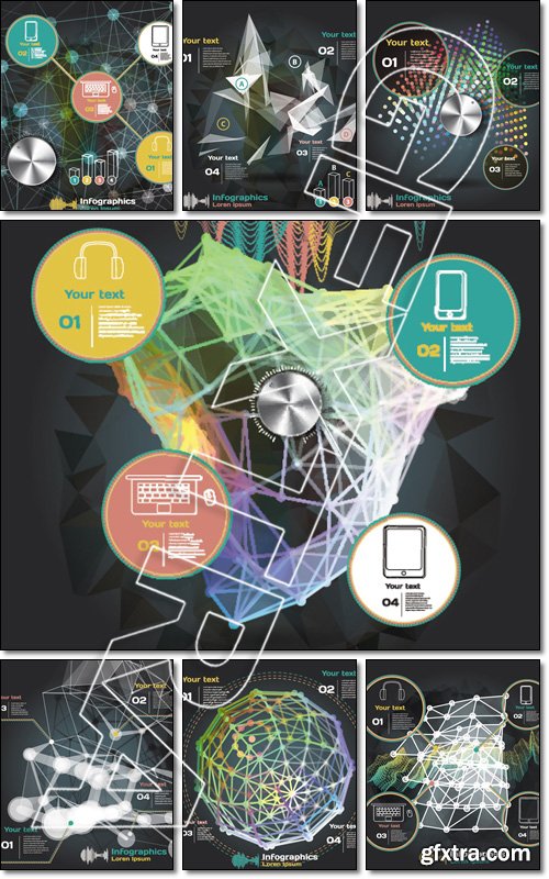 Infographics with sound waves on a dark background on theme digital technology and internet - Vector