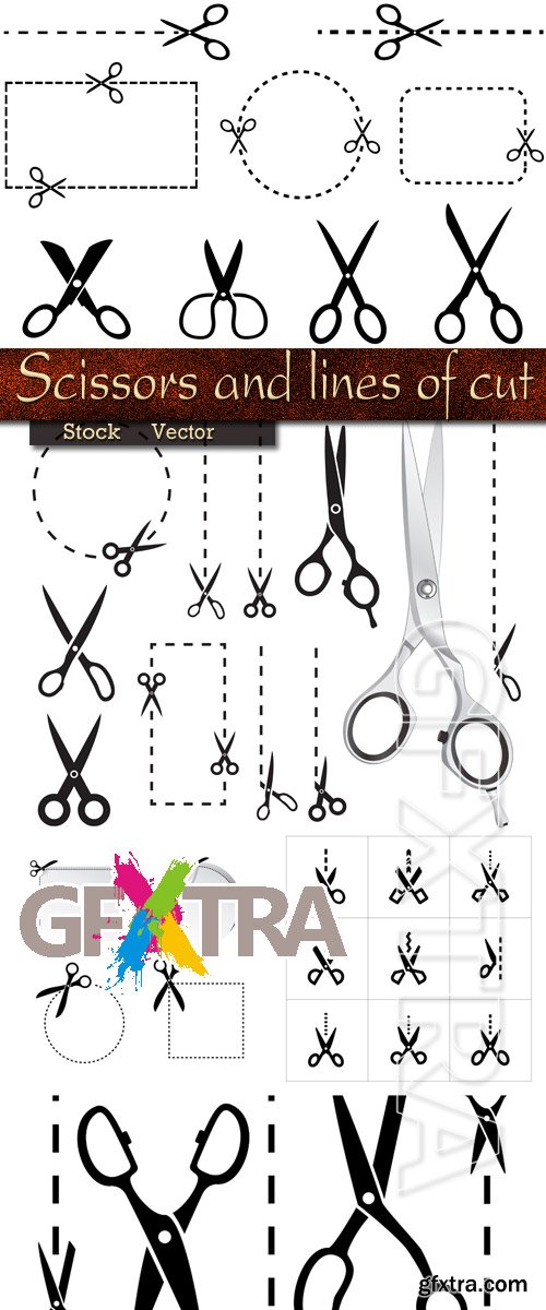 Scissors and lines of a cut in Vector