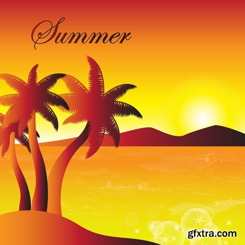 Collection of vector picture summer banner poster flyer beach sunshine sea holiday vacation 25 Eps