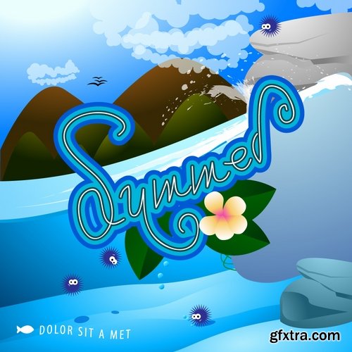 Collection of vector picture summer banner poster flyer beach sunshine sea holiday vacation 25 Eps