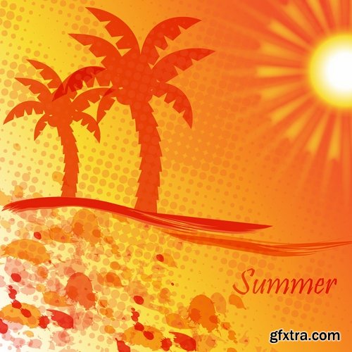 Collection of vector picture summer banner poster flyer beach sunshine sea holiday vacation 25 Eps