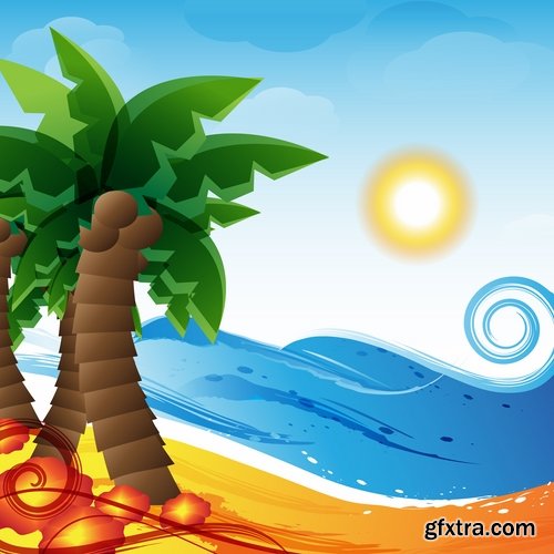 Collection of vector picture summer banner poster flyer beach sunshine sea holiday vacation 25 Eps