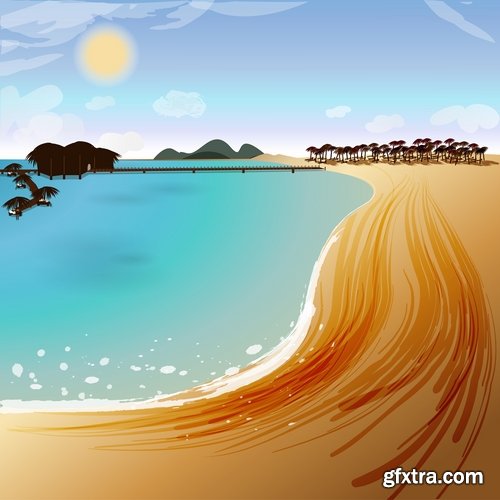 Collection of vector picture summer banner poster flyer beach sunshine sea holiday vacation 25 Eps