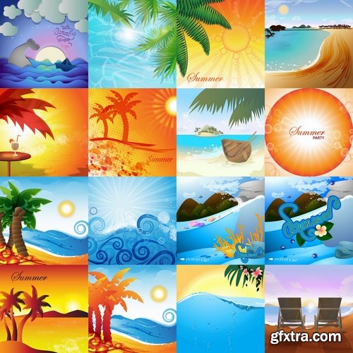 Collection of vector picture summer banner poster flyer beach sunshine sea holiday vacation 25 Eps