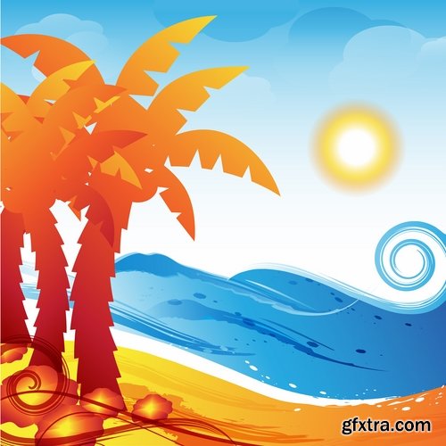 Collection of vector picture summer banner poster flyer beach sunshine sea holiday vacation 25 Eps