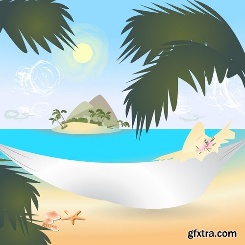 Collection of vector picture summer banner poster flyer beach sunshine sea holiday vacation 25 Eps