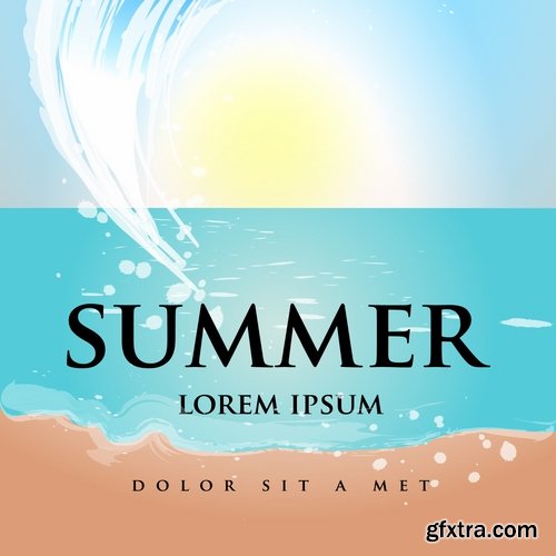 Collection of vector picture summer banner poster flyer beach sunshine sea holiday vacation 25 Eps