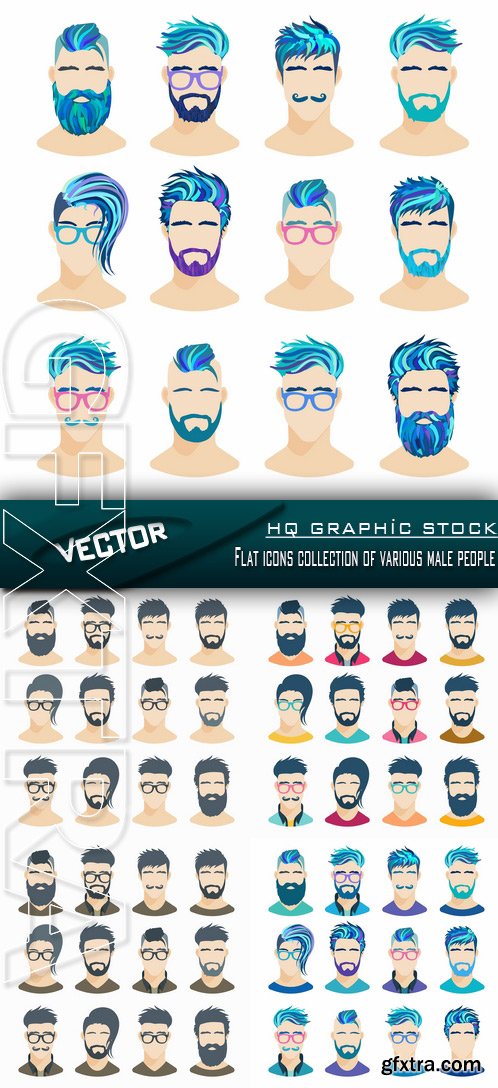 Stock Vector - Flat icons collection of various male people