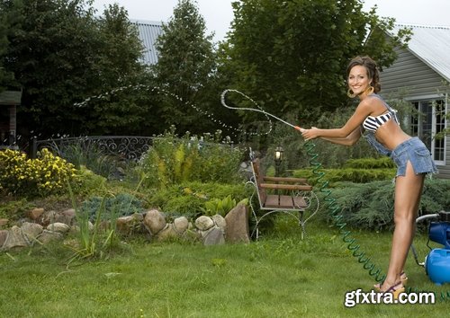 Collection of girl with a hose watering the lawn water cleaning 25 HQ Jpeg