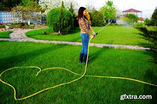 Collection of girl with a hose watering the lawn water cleaning 25 HQ Jpeg