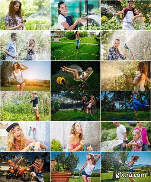 Collection of girl with a hose watering the lawn water cleaning 25 HQ Jpeg