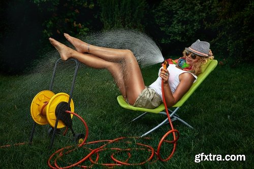 Collection of girl with a hose watering the lawn water cleaning 25 HQ Jpeg