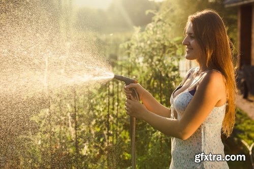 Collection of girl with a hose watering the lawn water cleaning 25 HQ Jpeg