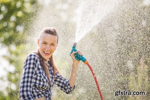 Collection of girl with a hose watering the lawn water cleaning 25 HQ Jpeg