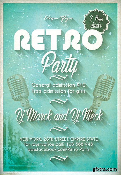 Retro Party 2 Flyer PSD Template + Facebook Cover