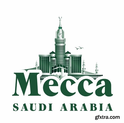 Collection of vector image of Saudi Arabia kingdom poster flyer Mosque Castle 25 Eps