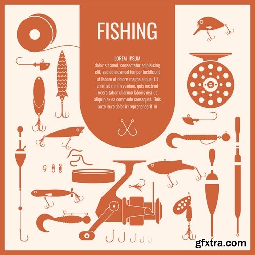 Collection of conceptual business infographics fishing tackle hook lure wobblers 25 Eps