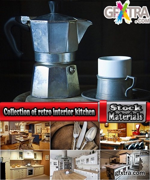 Collection of retro interior kitchen table chair cupboard sink utensils oven 25 HQ Jpeg