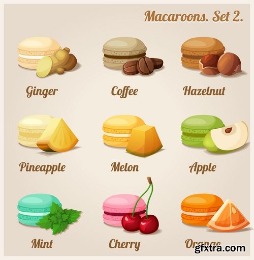 Collection of different vector picture eating fast food fruit vegetable sweet pies 25 EPS