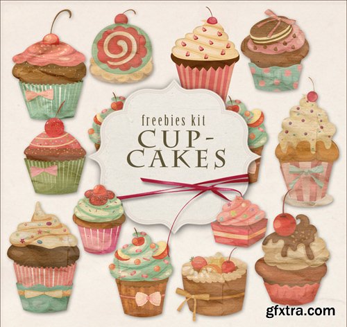 Scrap Kit - Cupcakes in Retro Style