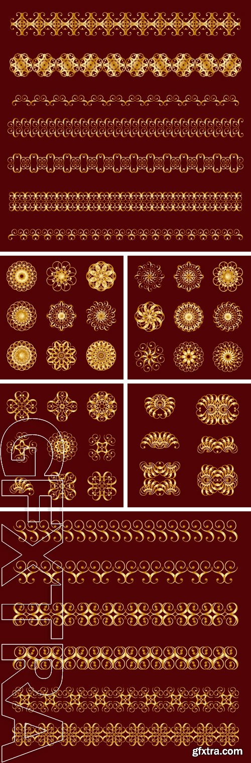 Stock Vectors - Golden design elements on a Burgundy background. Can be used as divider, frame, etc