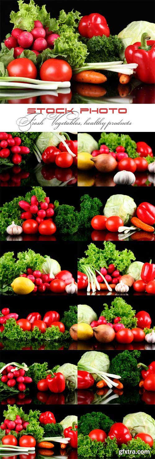 Fresh Vegetables, healthy products on the black background