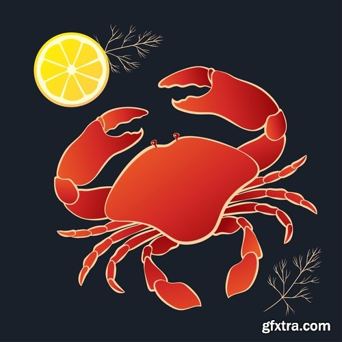 Collection of vector image cartoon crab sea dweller 25 EPS