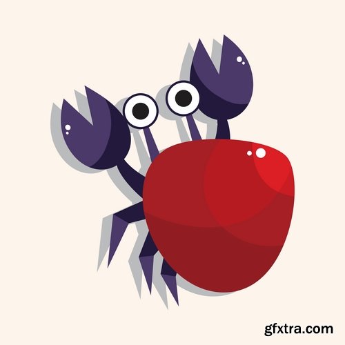 Collection of vector image cartoon crab sea dweller 25 EPS