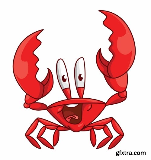 Collection of vector image cartoon crab sea dweller 25 EPS