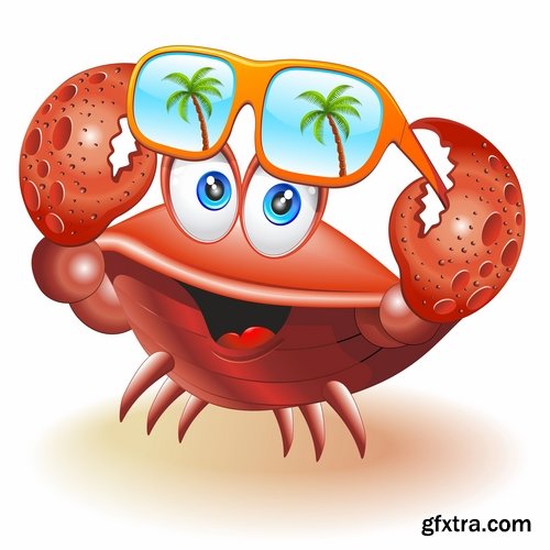 Collection of vector image cartoon crab sea dweller 25 EPS